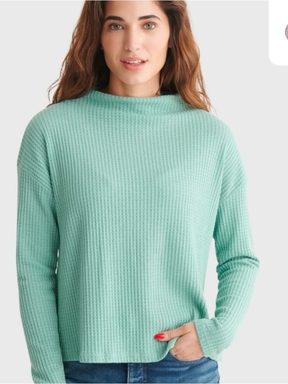 Anthropologie Sunday in Brooklyn Green Waffle Knit Mock Neck Sweater Small NWT